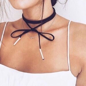 NWT Vegan Suede Leather Blogger Metallic Gold Silver Choker Necklace